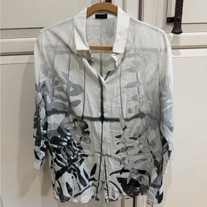 AKRIS Silk Crêpe Shirt Blouse Leaf Print Blouse (106)